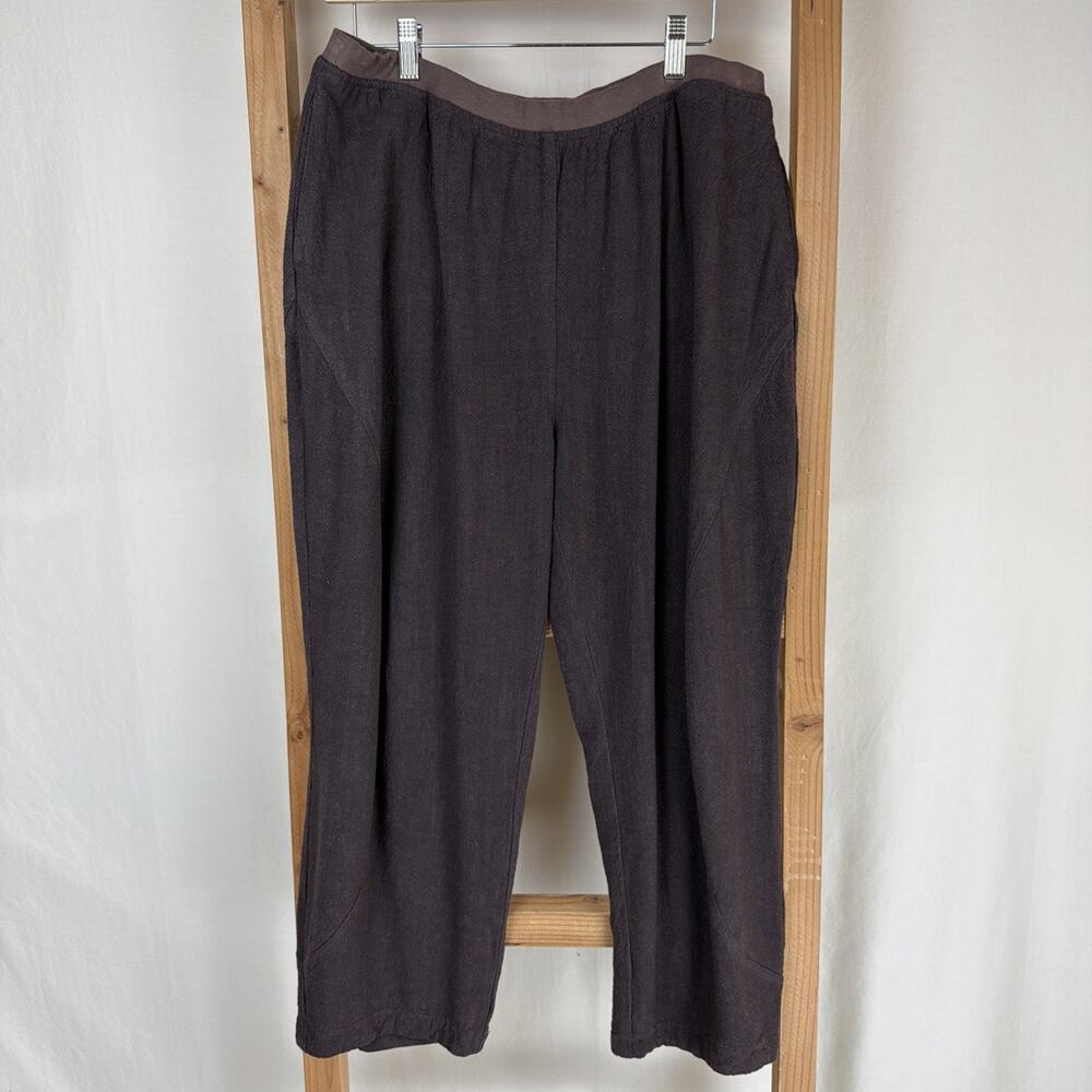 NWT Kleen Brown Linen Blend Front Pockets Ankle Pant #0816 1X